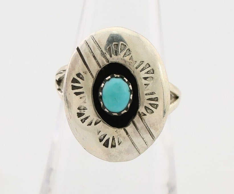 Navajo Handmade Ring 925 Silver Blue Turquoise Artist Signed BF C.80's