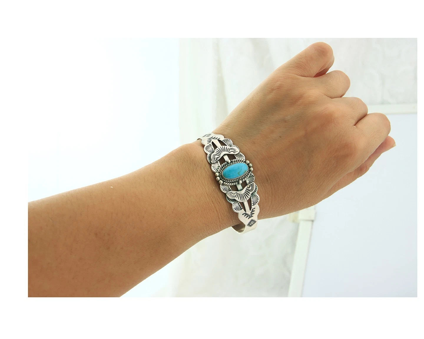 Navajo Cuff Bracelet Sterling Silver Turquoise Handmade Vintage Native Artist