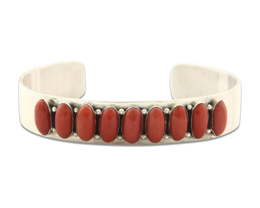 Vintage Navajo Bracelet 925 Silver Red Coral Signed L James