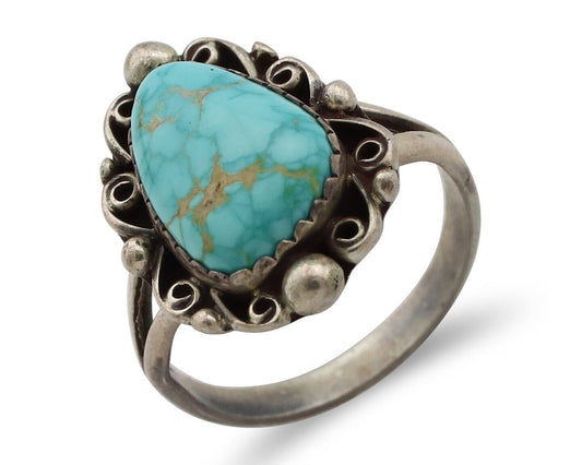 Navajo Ring 925 Silver Spiderweb Turquoise Artist Signed Billy Eagle C.80's