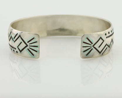 Navajo Inlay Bracelet 925 Silver Kingman Turquoise Signed Stanley Bain C.80's