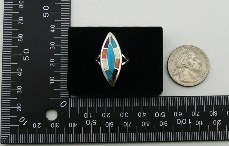 Navajo Ring 925 Silver Turquoise Shell Onyx Spiney Oyster Native Artist C80's