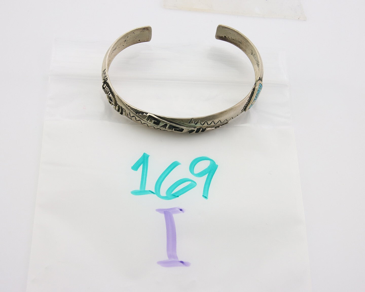 Navajo Bracelet 925 Silver Inlaid Turquoise Cuff Native American Artist C.80's