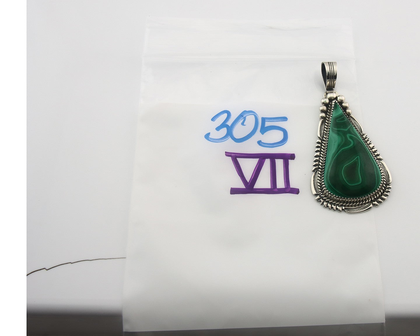 Navajo Sterling Silver Pendant Malachite Vintage Handmade Signed George Begay