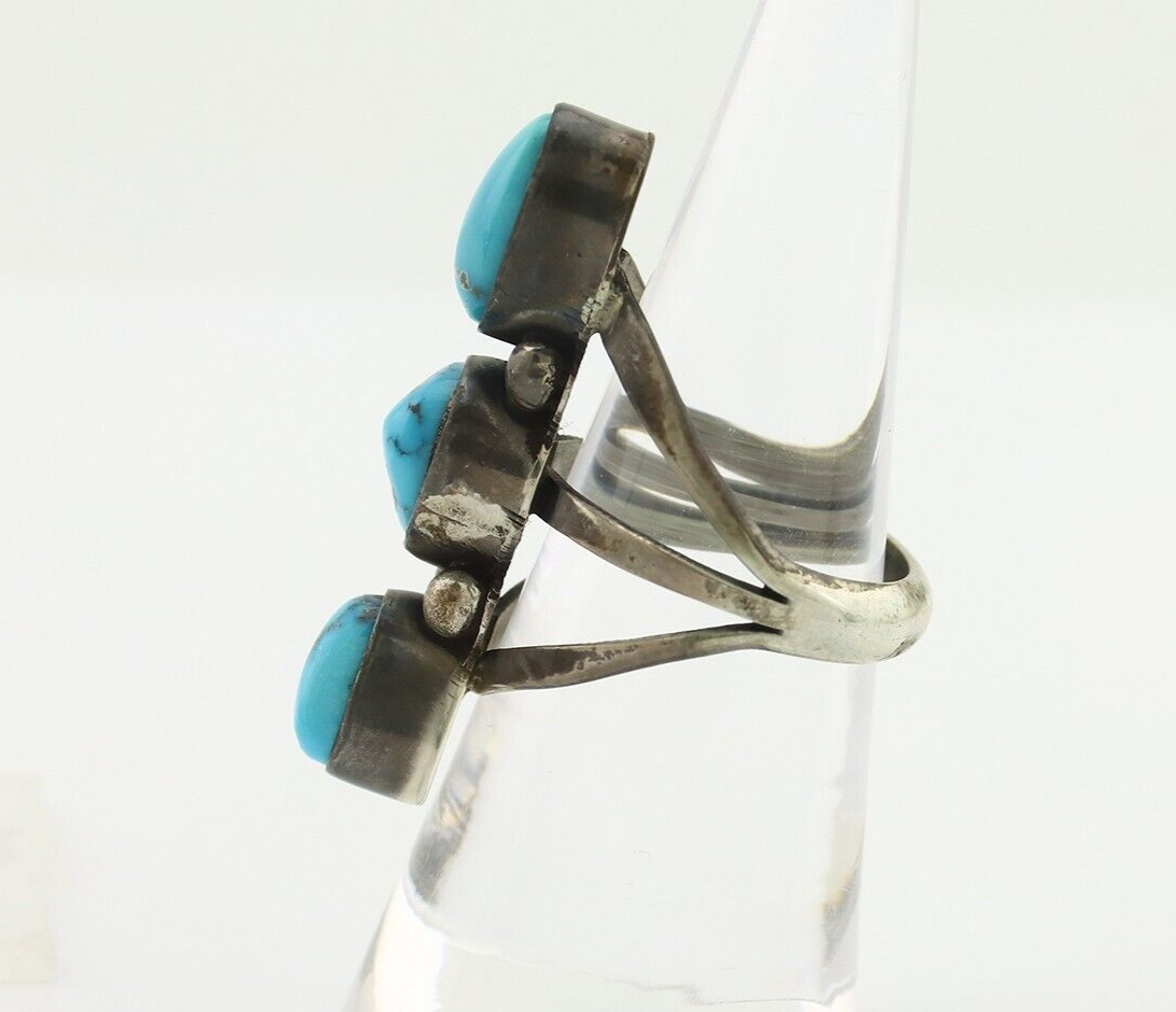 Navajo Ring 925 Silver Natural Blue Turquoise Native American Artist C.80's