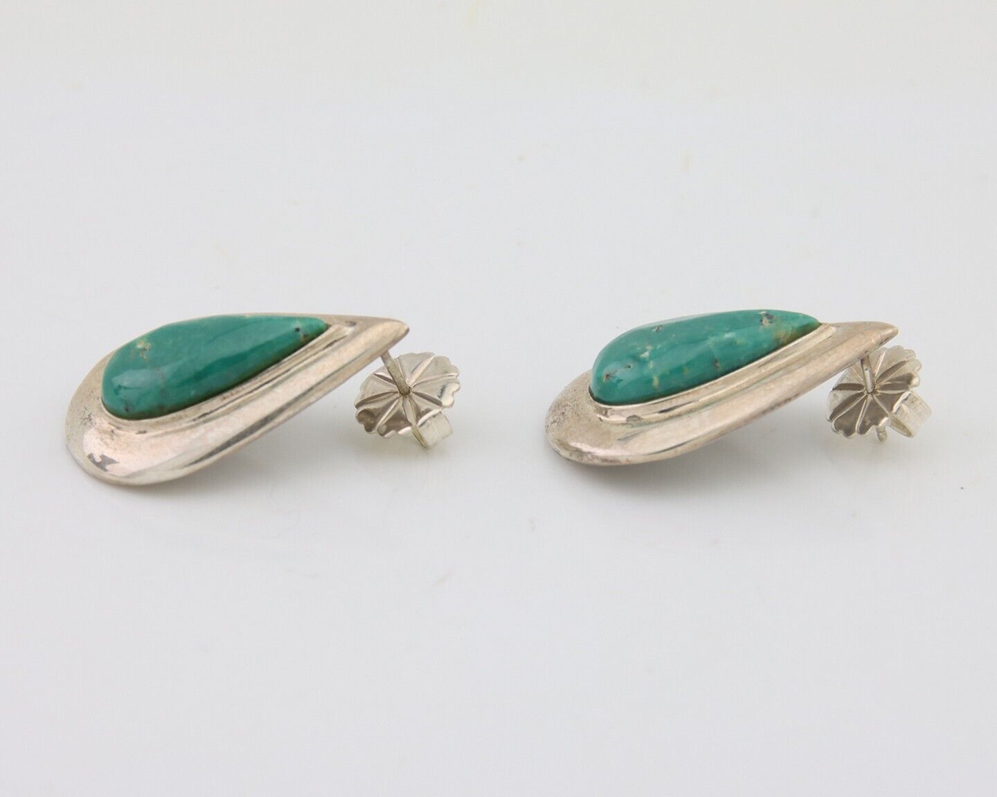 Navajo Dangle Earrings 925 Silver Natural Turquoise Signed Thomas Charay C.1988