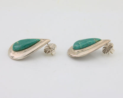 Navajo Dangle Earrings 925 Silver Natural Turquoise Signed Thomas Charay C.1988