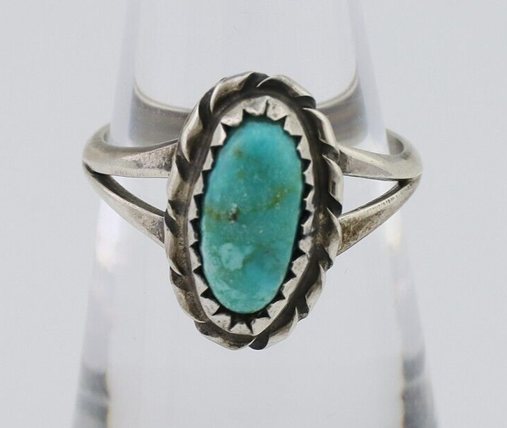 Navajo Ring 925 Silver Kingman Turquoise Native American Artist C.80's