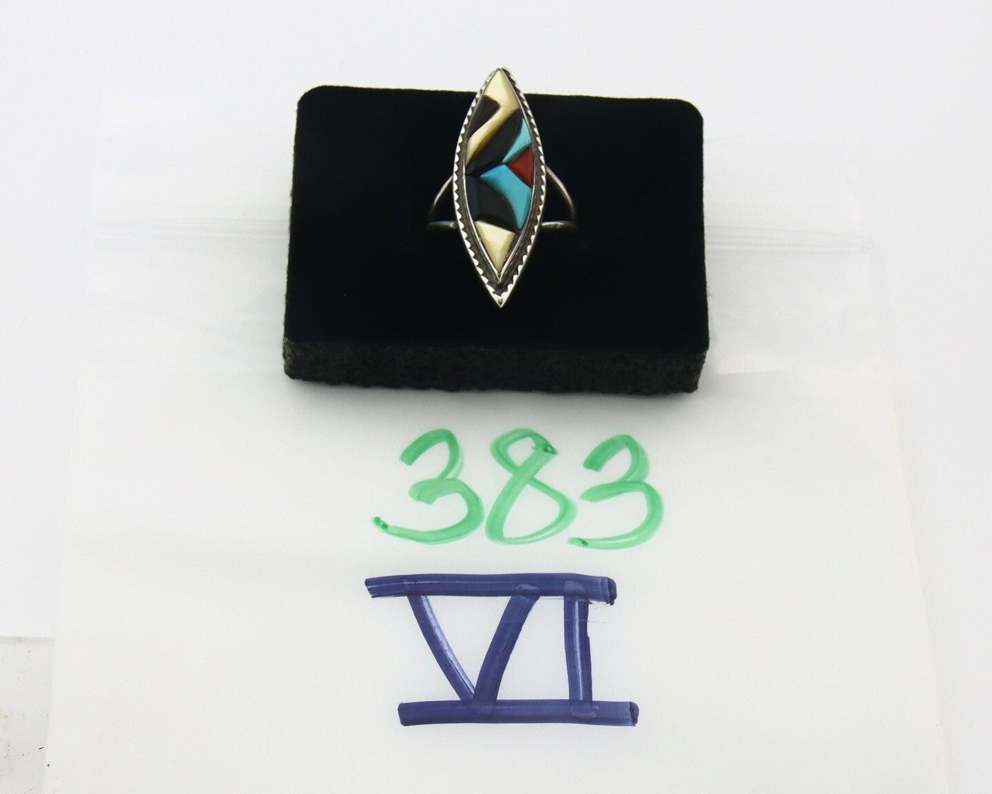 Vintage Zuni Ring 925 Sterling Silver Natural Gemstone Signed R & GT Size 6.0