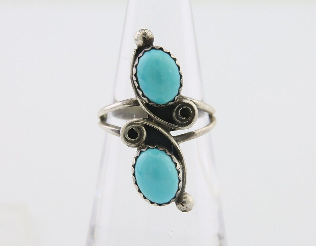 Navajo Ring 925 Silver Kingman Turquoise Native American Artist C.80's