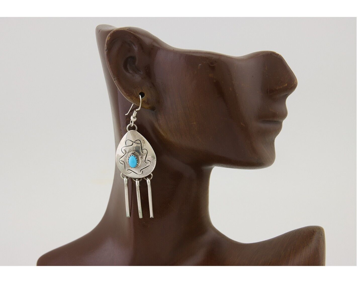 Navajo Dangle Earrings 925 Silver Natural Turquoise Artist Signed Tom C.80's