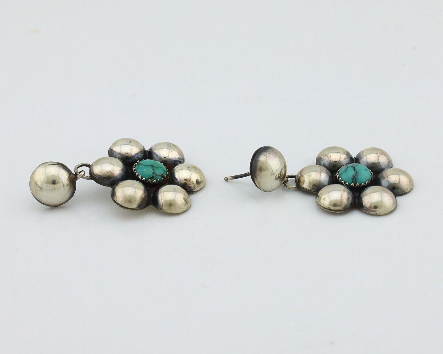 Navajo Handmade Earrings 925 Silver Blue Turquoise Artist Signed Daye C.80's