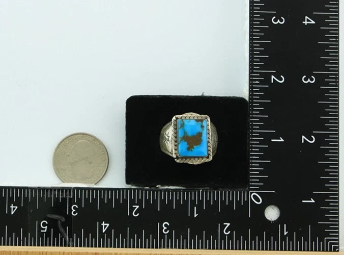 Men Navajo Ring Sterling Silver Natural Turquoise Vintage Size 11.5 Handmade