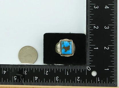 Men Navajo Ring Sterling Silver Natural Turquoise Vintage Size 11.5 Handmade