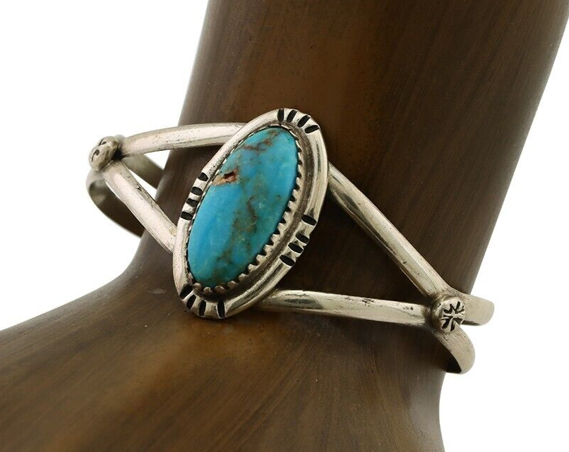Navajo Bracelet 925 Silver Kingman Turquoise Native American Artist C.80's