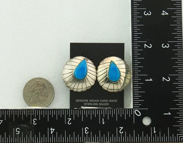 Navajo Dangle Concho Earrings Sterling Silver Natural Turquoise Vintage
