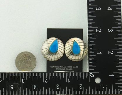 Navajo Dangle Concho Earrings Sterling Silver Natural Turquoise Vintage