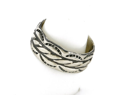 Navajo Ring .925 Silver Handmade Hand Stamped 3 Row Rope Band C.1980's