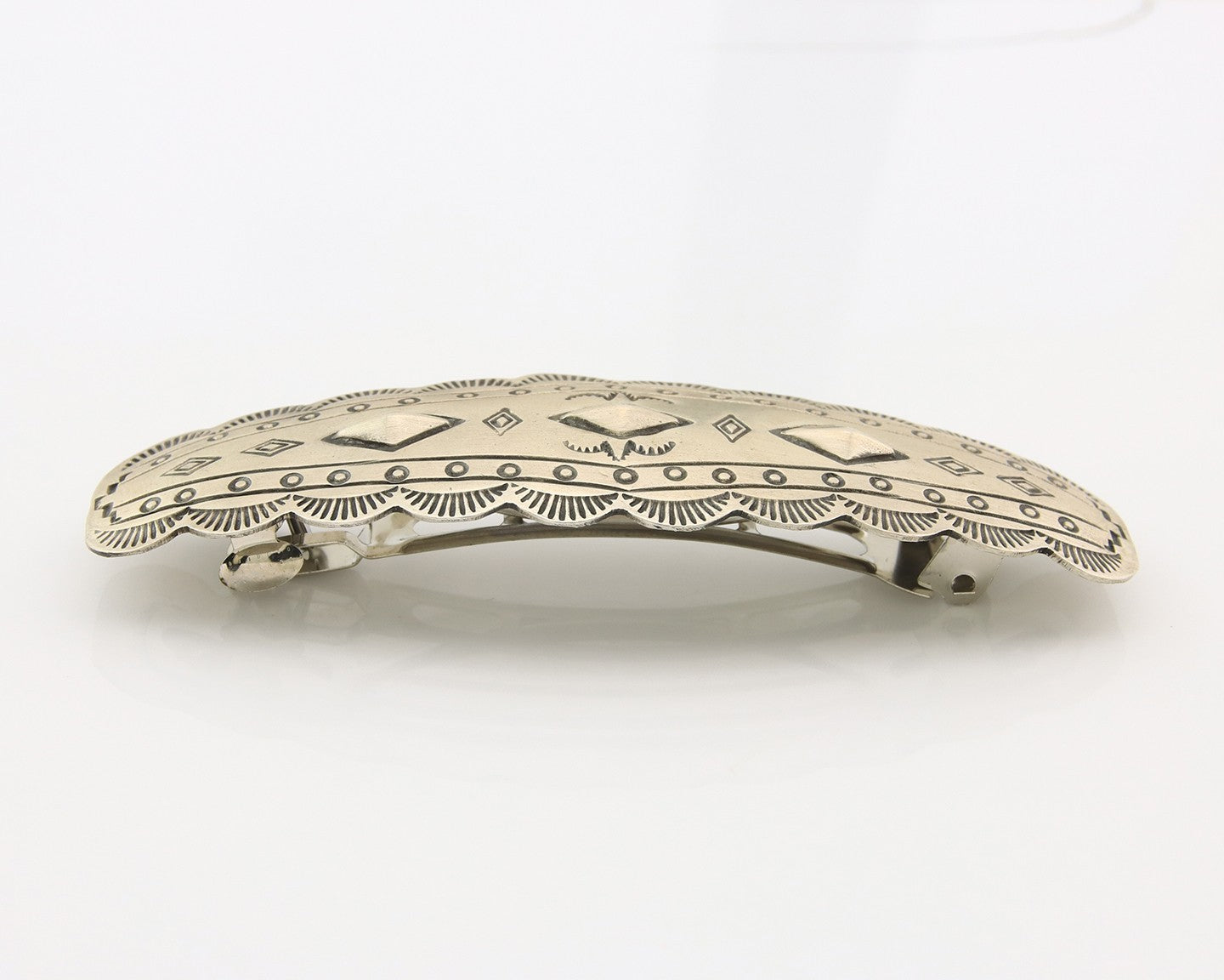 Vintage Navajo Barrette 925 Sterling Silver Hand Stamped Signed Livingston