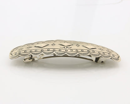 Vintage Navajo Barrette 925 Sterling Silver Hand Stamped Signed Livingston