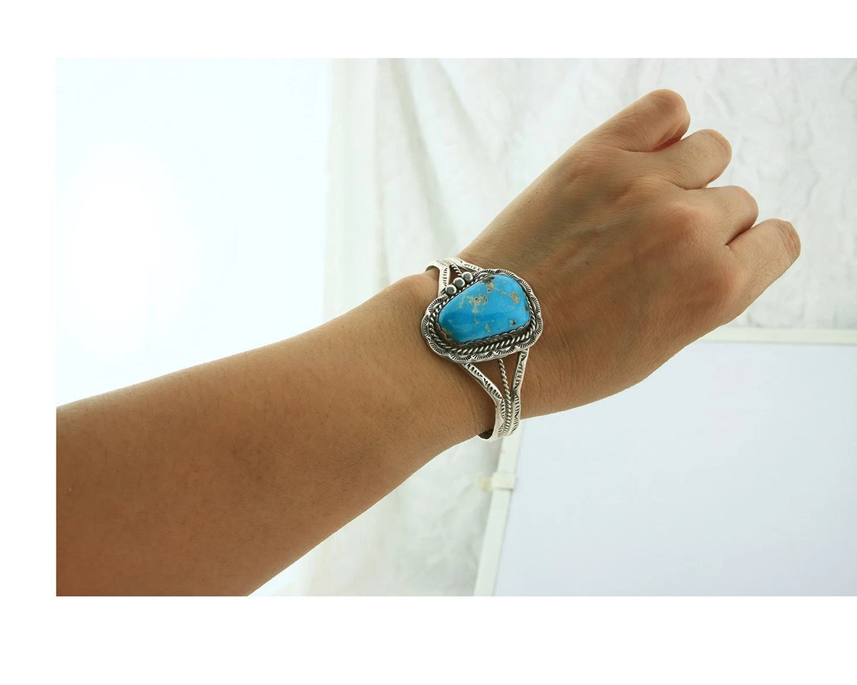 Navajo Cuff Bracelet Sterling Silver Turquoise Handmade Vintage Native Artist