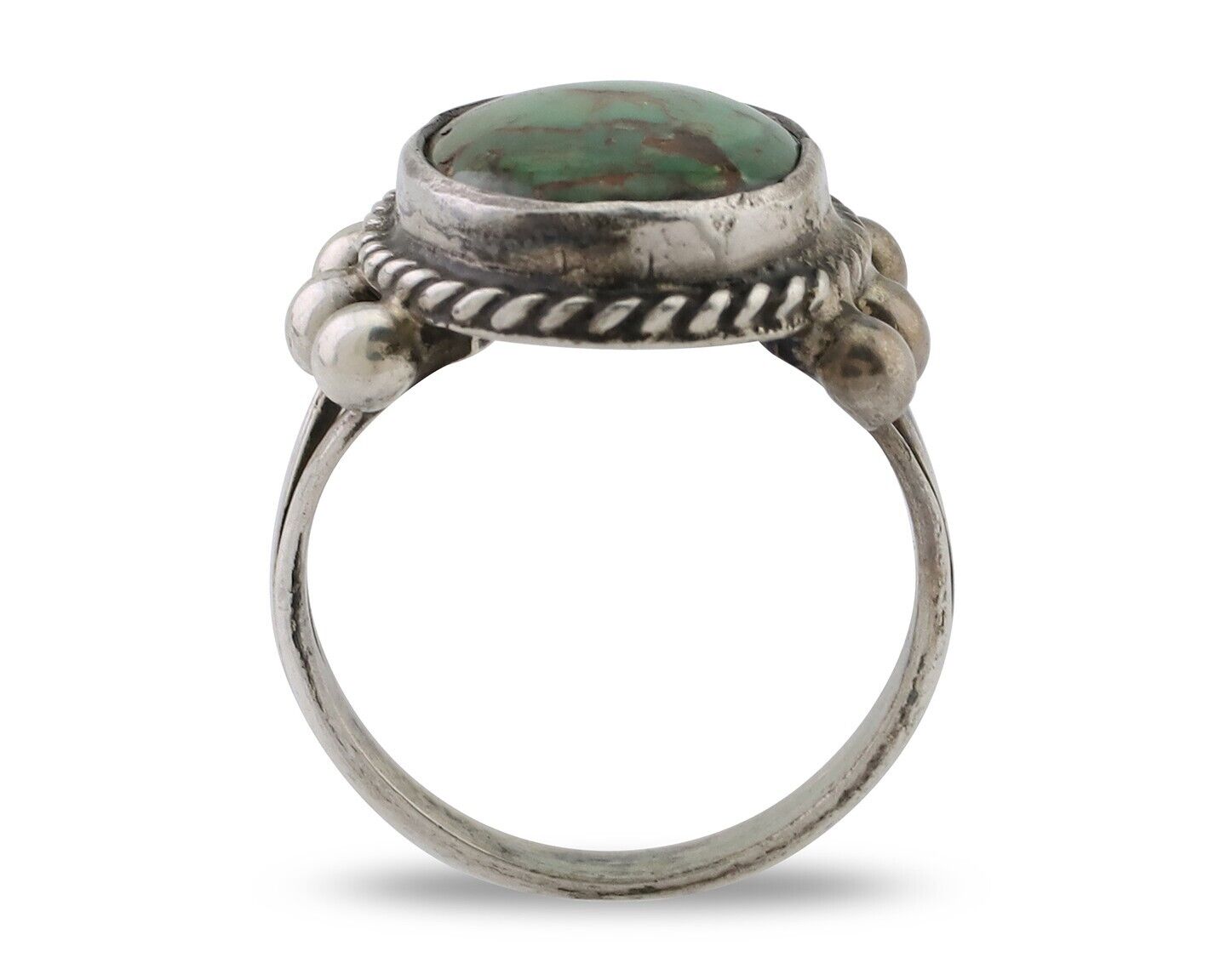 Navajo Ring 925 Silver Natural Green Turquoise Native American Artist C.80's