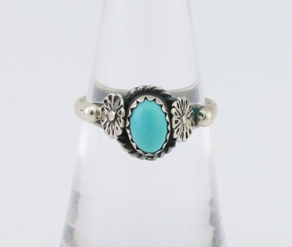 Navajo Ring 925 Silver Kingman Turquoise Native American Artist Made In 1985