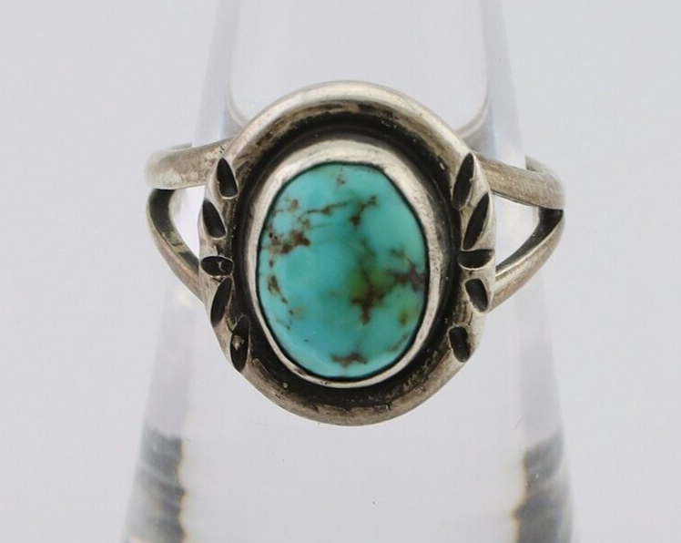 Navajo Ring 925 Silver Kingman Turquoise Native American Artist C.80's