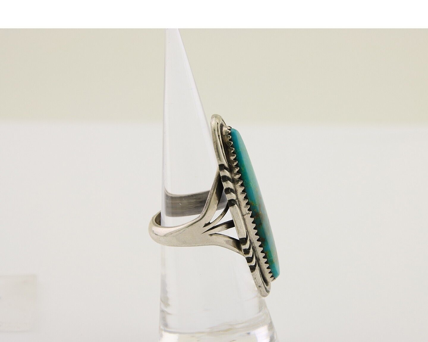 Navajo Hand Stamped Ring 925 Silver Turquoise Native Artist Begay C.80's