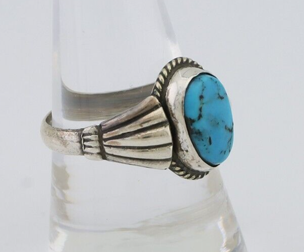 Navajo Handmade Ring 925 Silver Blue Turquoise Native American Artist C.80's