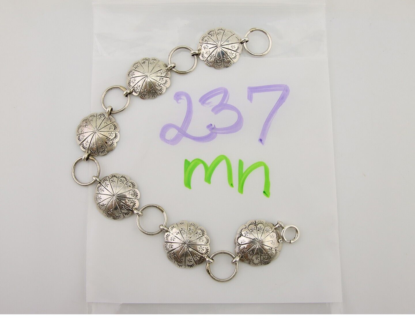 Navajo Hamdmade Concho Bracelet 925 Silver Native American Artist Signed C.80's
