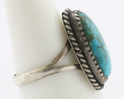 Navajo Ring 925 Silver Natural Kingman Turquoise Signed M Montoya C.80's