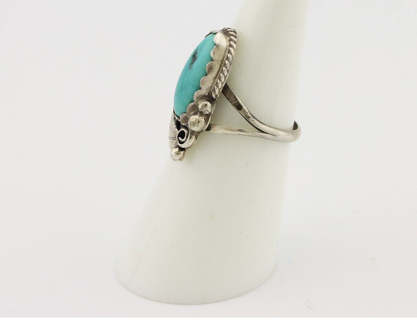 Navajo Ring 925 Silver Sleeping Beauty Turquoise Artist Signed Justin Morris C80