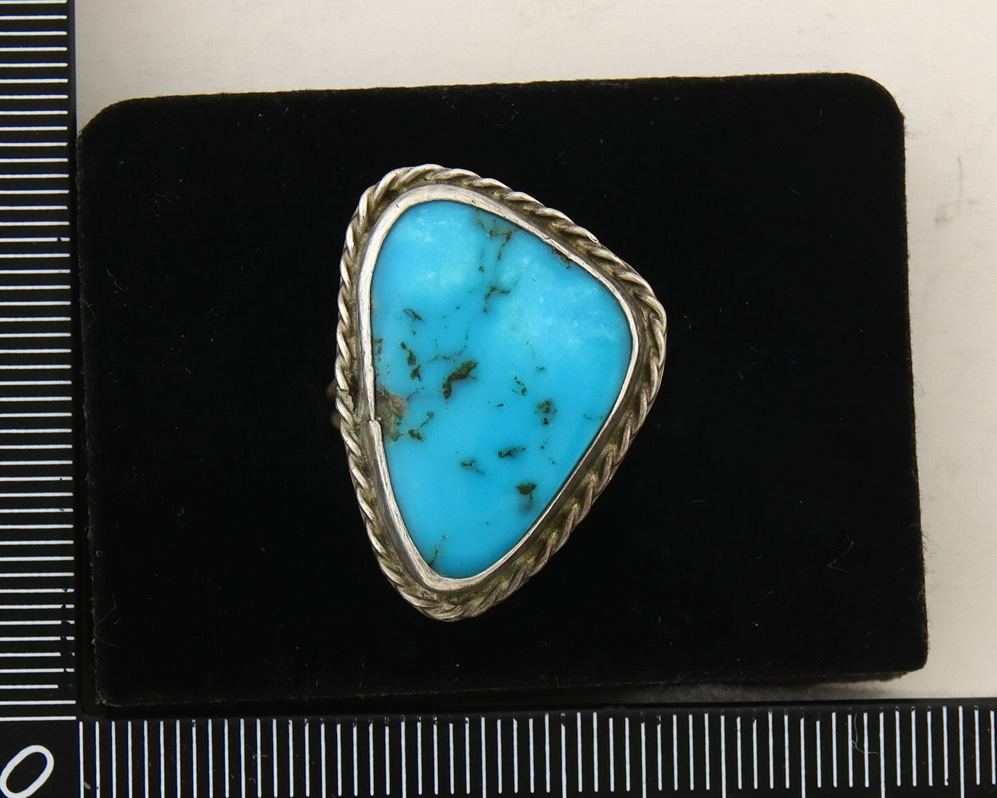 Navajo Ring 925 Sterling Turquoise Handmade Native Artist C.80's Size 7.5