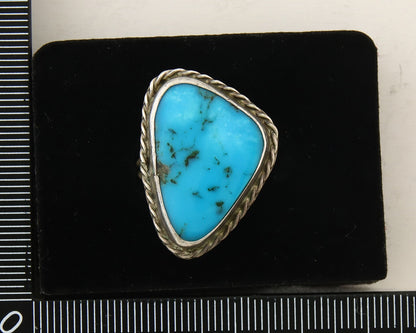 Navajo Ring 925 Sterling Turquoise Handmade Native Artist C.80's Size 7.5
