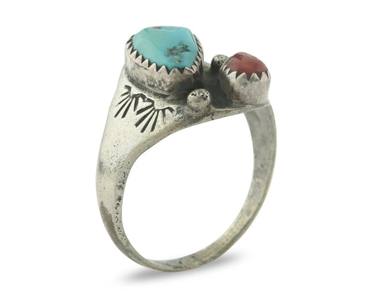 Vintage Navajo Ring 925 Sterling Silver Natural Gemstone Authentic Size 8.0