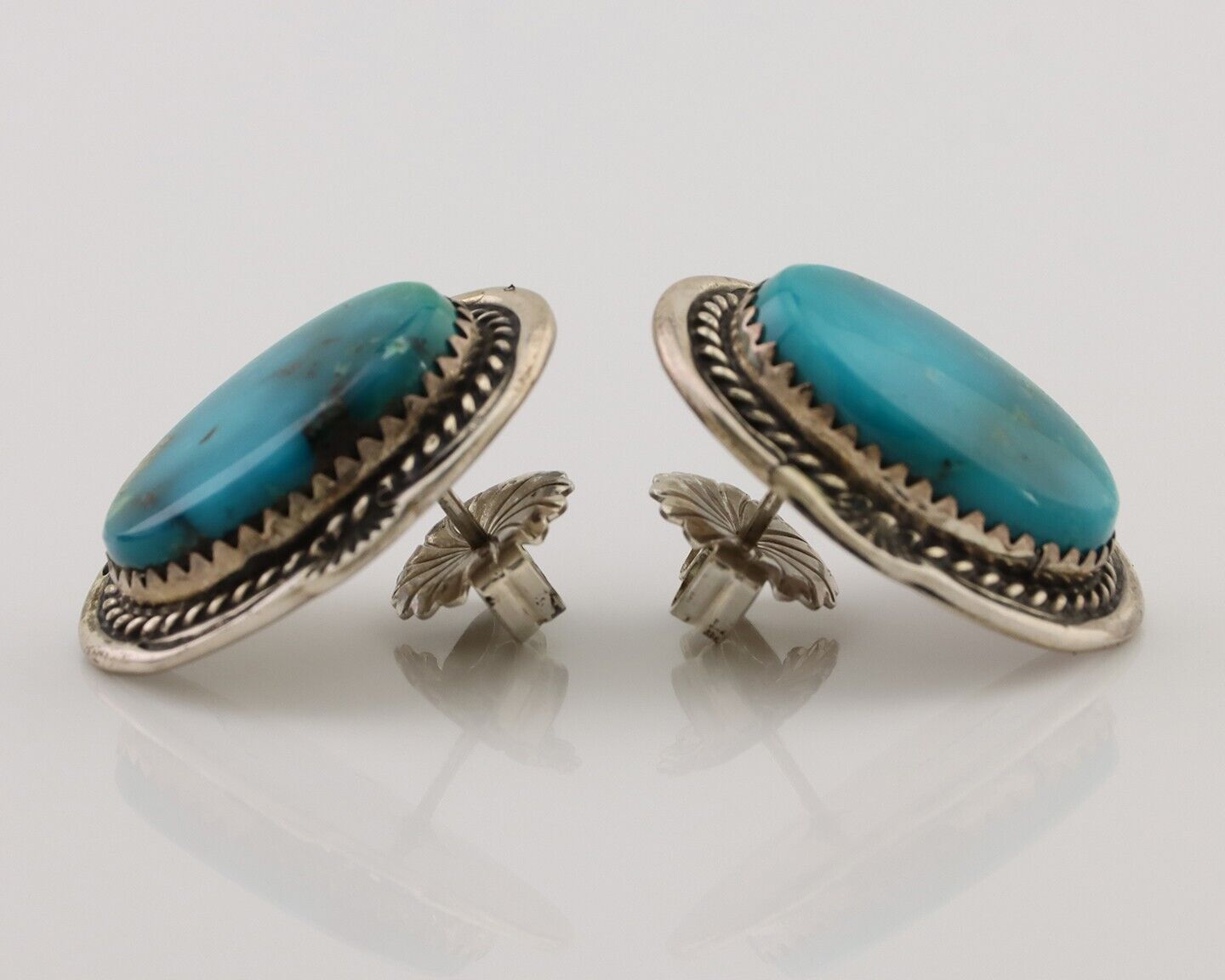 Navajo Earrings 925 Silver Mined Turquoise Artist Signed M Begay C.80's