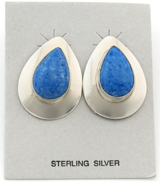 Navajo Dangle Earrings Sterling Silver Denim Lapis Vintage Signed RWJ