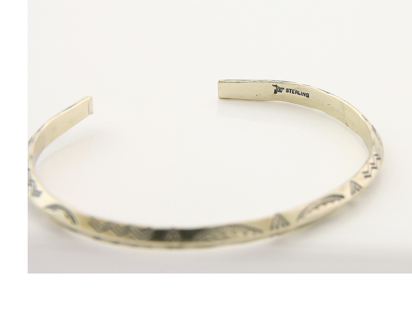 Navajo Bracelet 925 Silver Hand Stamped Triangle Signed Arrow & Signpost C.80's