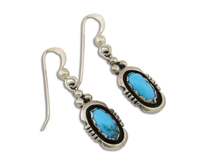 Navajo Dangle Earrings 925 Silver Sleeping Beauty Native Artist C80s