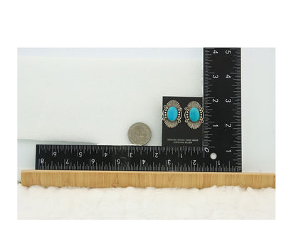 Navajo Earrings Sterling Silver Natural Turquoise Vintage Signed AM