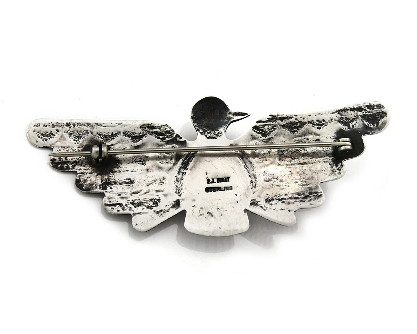 Navajo Bird Pin Sterling Silver Natural Gemstones Signed PJ Begay