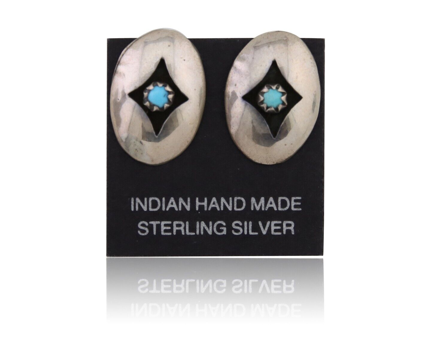 Navajo Shield Earrings 925 Silver Natural Turquoise Native American Artist C.80s