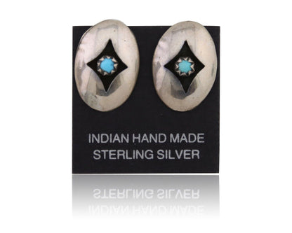 Navajo Shield Earrings 925 Silver Natural Turquoise Native American Artist C.80s