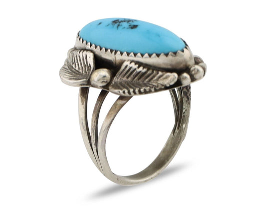 Navajo Ring 925 Silver Sleeping Beauty Turquoise Signed SC C.80's