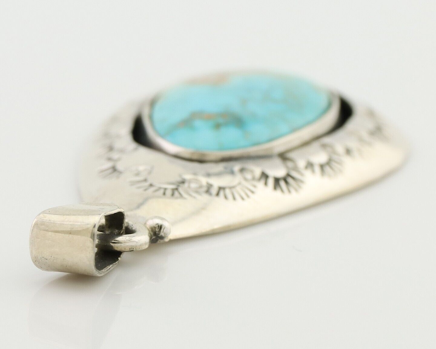 Navajo Pendant 925 Silver Blue Gem Turquoise Artist Signed MC C.80's