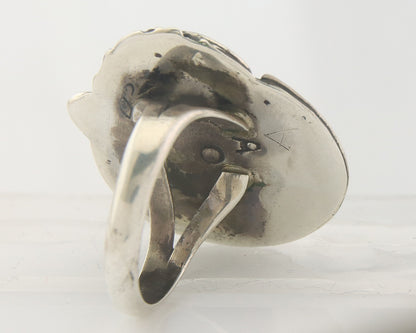 Vintage Navajo Ring 925 Sterling Authentic Turquoise Signed AO Size 7.0