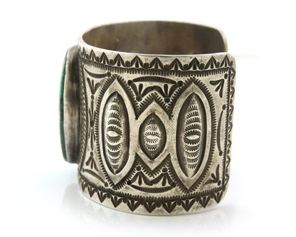 Large Navajo Cuff Bracelet Sterling Silver Turquoise Signed HS Vintage Handmade