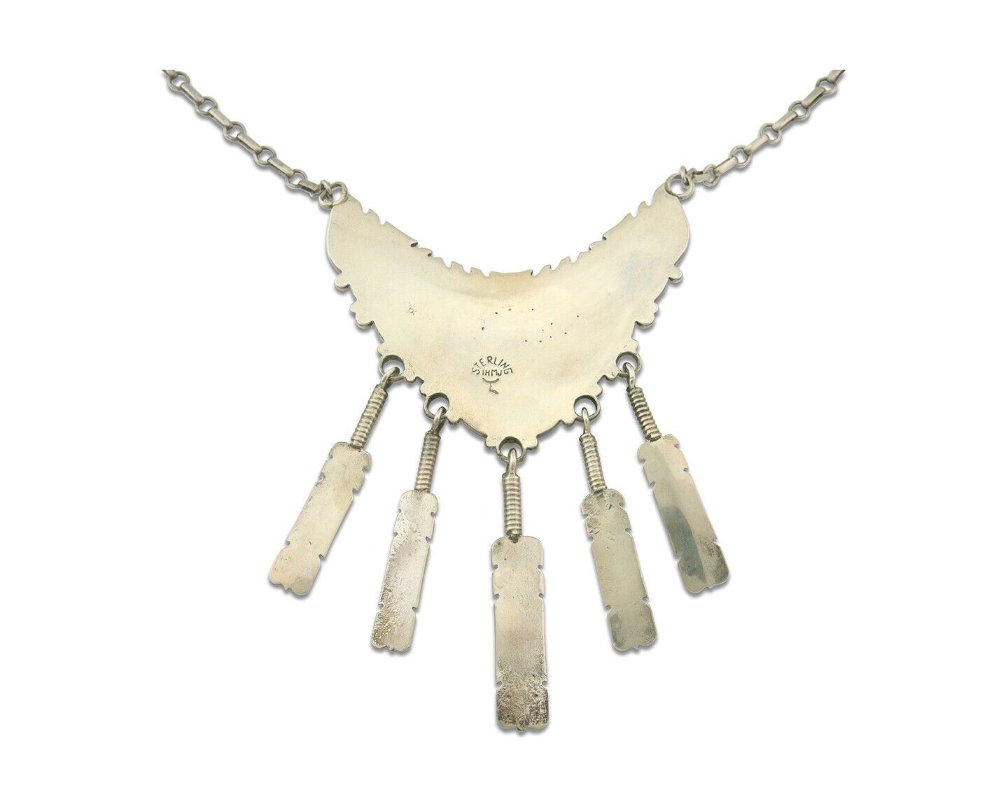 Vintage Navajo Bead Necklace 925 Silver Turquoise Hand Stamped Signed IHMJ