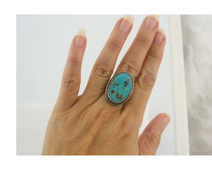 Vintage Navajo Ring 925 Sterling Authentic Traditional Turquoise Size 6.75